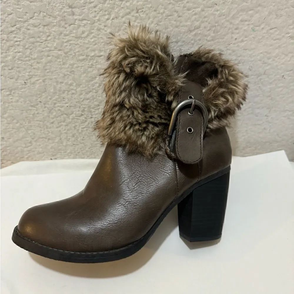 Sugar Pursuit Brown Boots with Faux Fur Collar